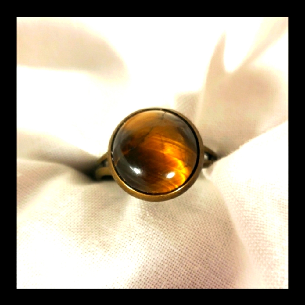 Natural Tiger Eye Stone Bronze Tone Ring